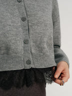 Lace Hem Collared Knit Cardigan
