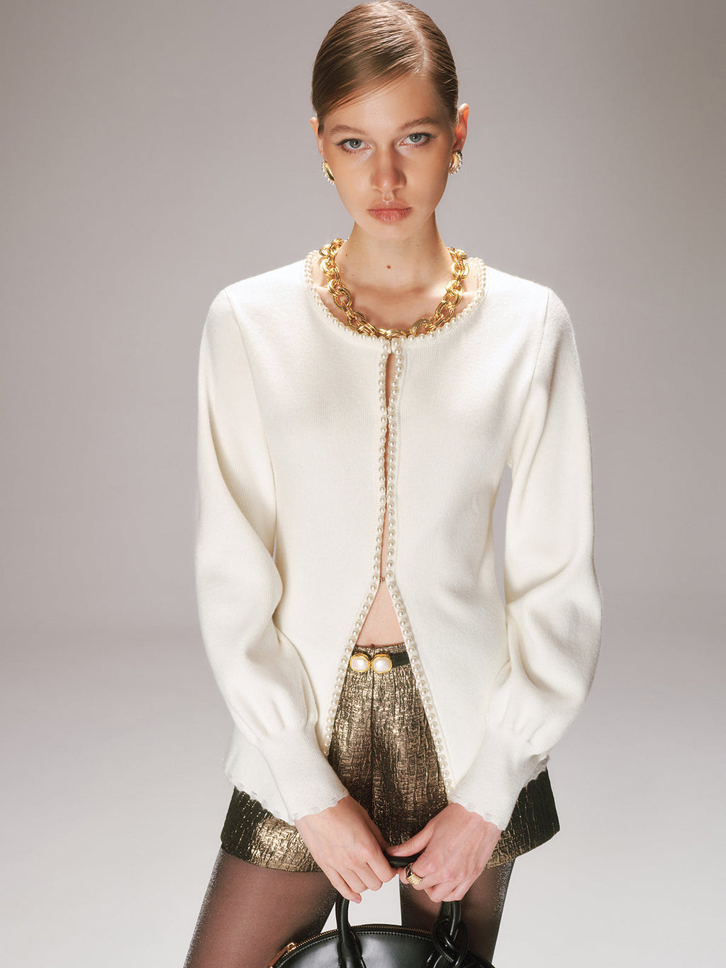 Pearl Trim Knit Cardigan