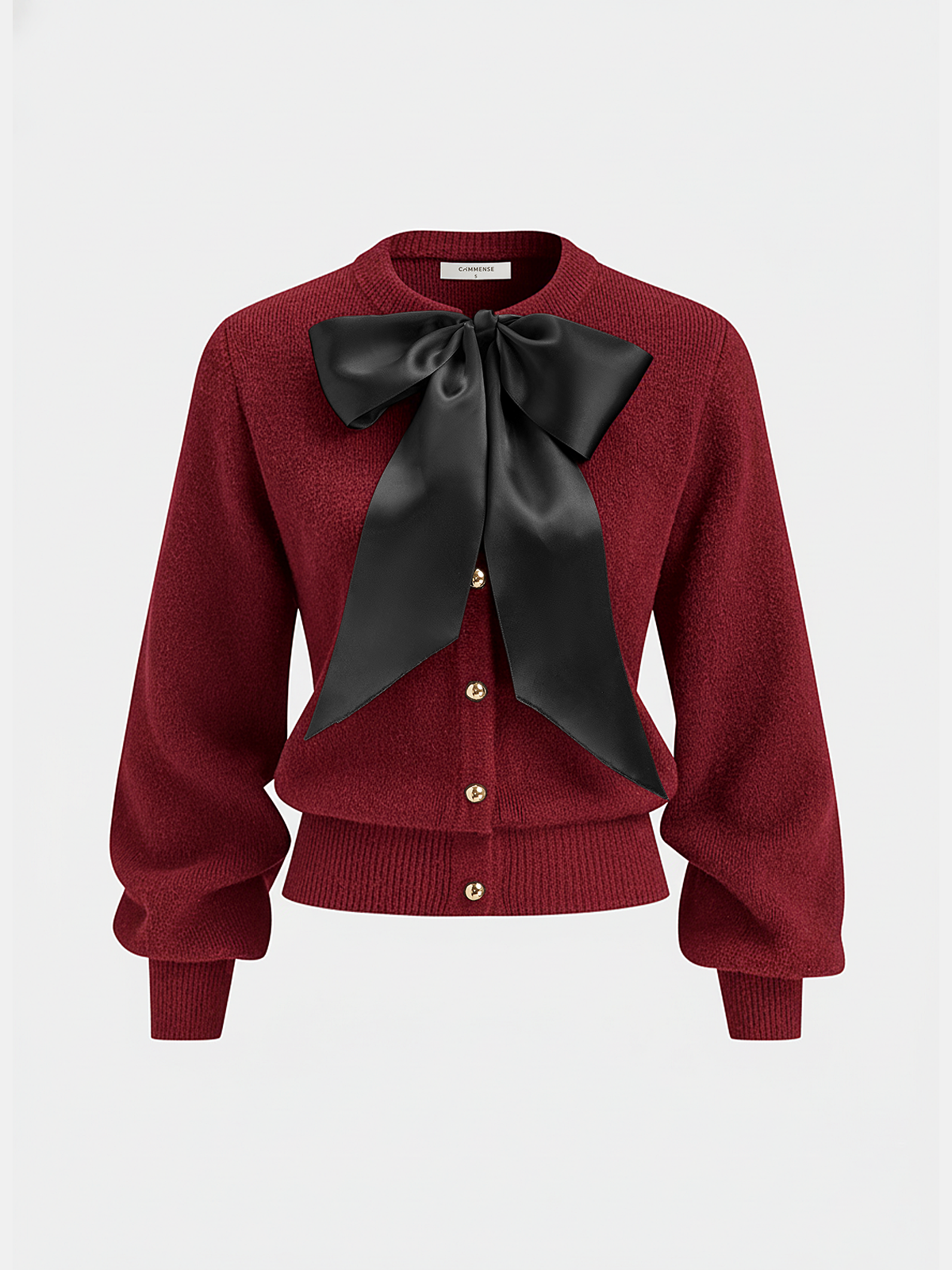 Bow Detail Metal Button Knit Cardigan