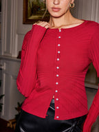 Pearl Button Textured Long Sleeve Cardigan