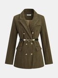 Belted Herringbone Double-Breasted Blazer