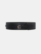 Wide PU Leather Belt with Gold-Tone Buckle
