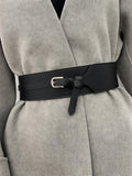 Wide PU Leather Belt with Gold-Tone Buckle