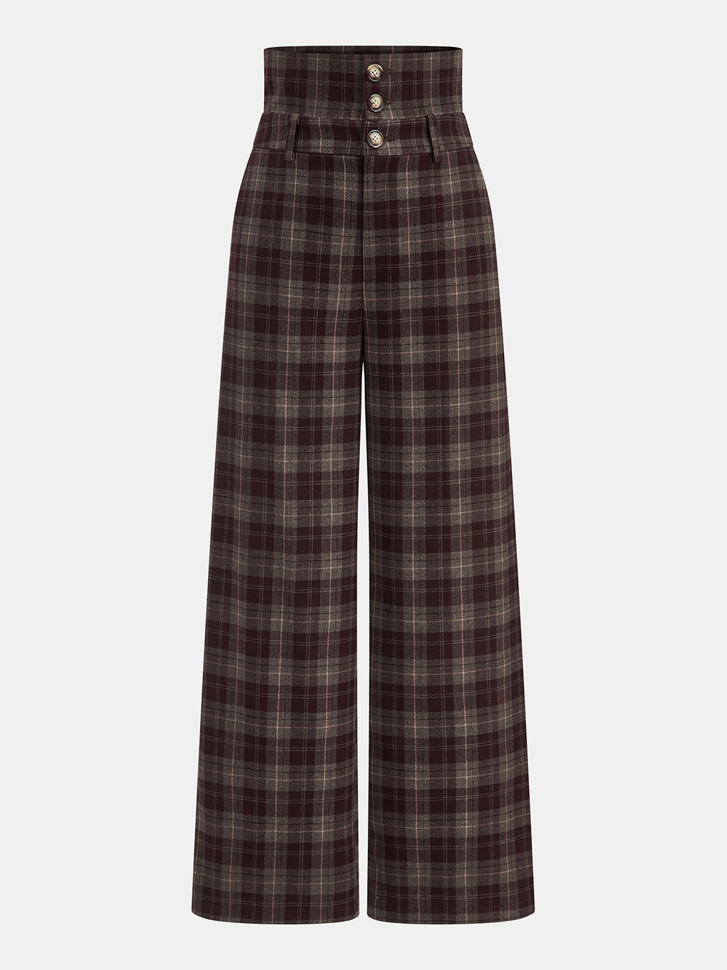Pantalón Ancho a Cuadros de Cintura Alta