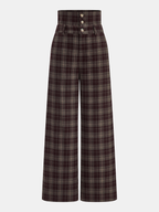 Pantalón Ancho a Cuadros de Cintura Alta