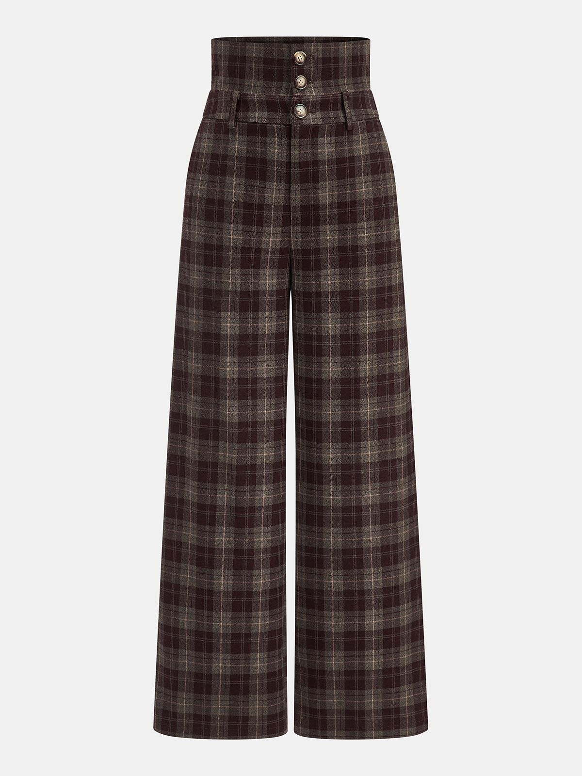 Pantalón Ancho a Cuadros de Cintura Alta