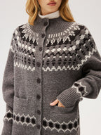 Loose Fair Isle Knit Button Front Cardigan
