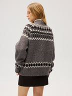 Loose Fair Isle Knit Button Front Cardigan