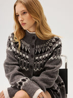 Loose Fair Isle Knit Button Front Cardigan