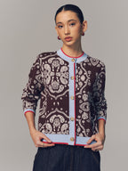 Contrast Trim Paisley Knit Cardigan
