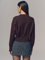 Metal Button Crew Neck Knit Cardigan