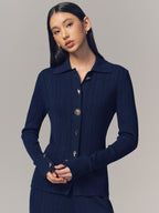 Textured Wool-Blend Collared Cardigan