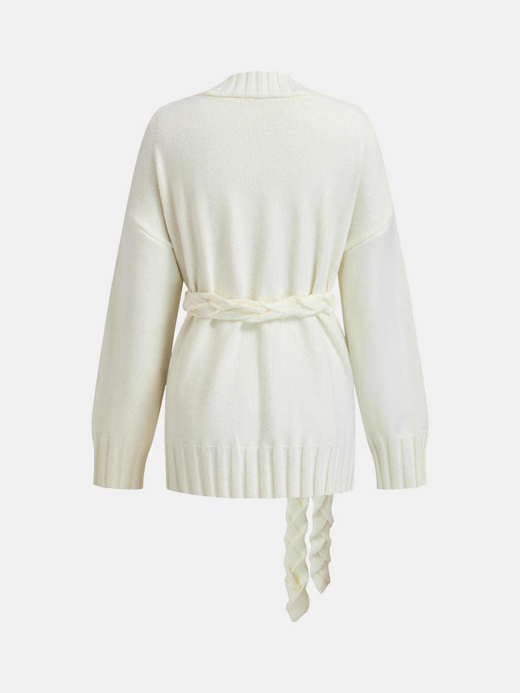 Belted Cable-Knit Cardigan with Metal Button Detail