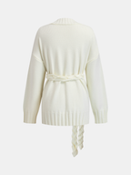 Belted Cable-Knit Cardigan with Metal Button Detail