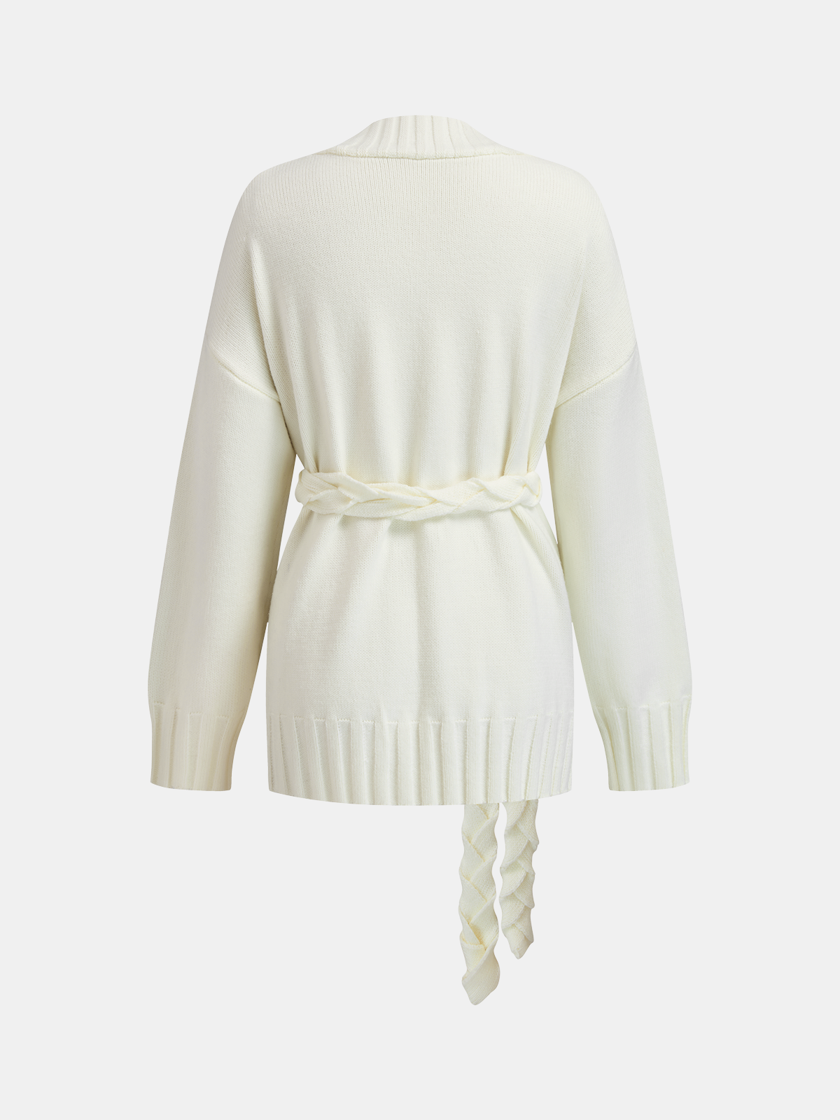 Belted Cable-Knit Cardigan with Metal Button Detail