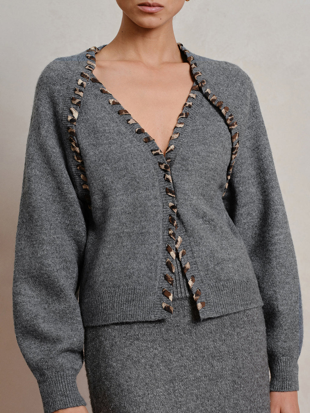 Lace-Up Trim V-Neck Cardigan