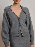 Lace-Up Trim V-Neck Cardigan