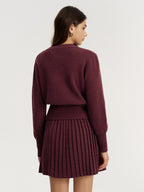 Metal Button Cardigan and Pleated Mini Skirt Set