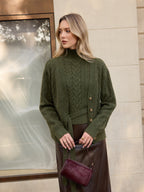 Turtleneck Cable Knit Top & Cardigan Two-Piece Set