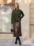 Turtleneck Cable Knit Top & Cardigan Two-Piece Set