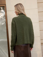 Turtleneck Cable Knit Top & Cardigan Two-Piece Set