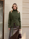 Turtleneck Cable Knit Top & Cardigan Two-Piece Set