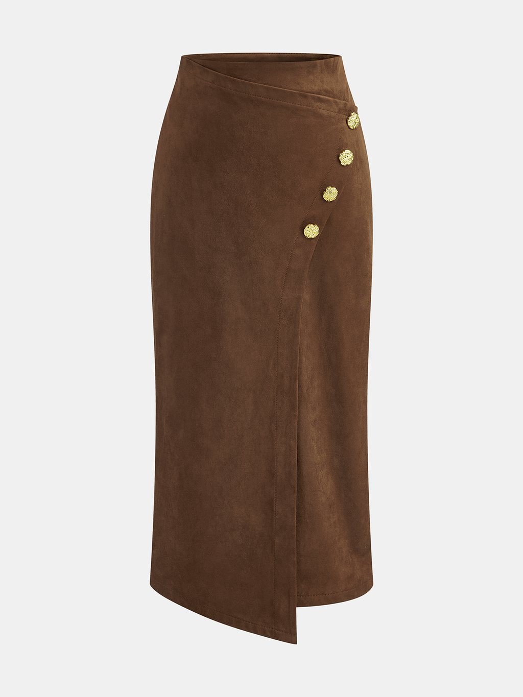 Falda Maxi Asimétrica de Efecto Ante con Detalle Metálico