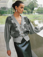 V-Neck Lace Flower Button Cardigan