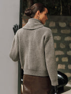 Button-Front Knit Cardigan with Scarf