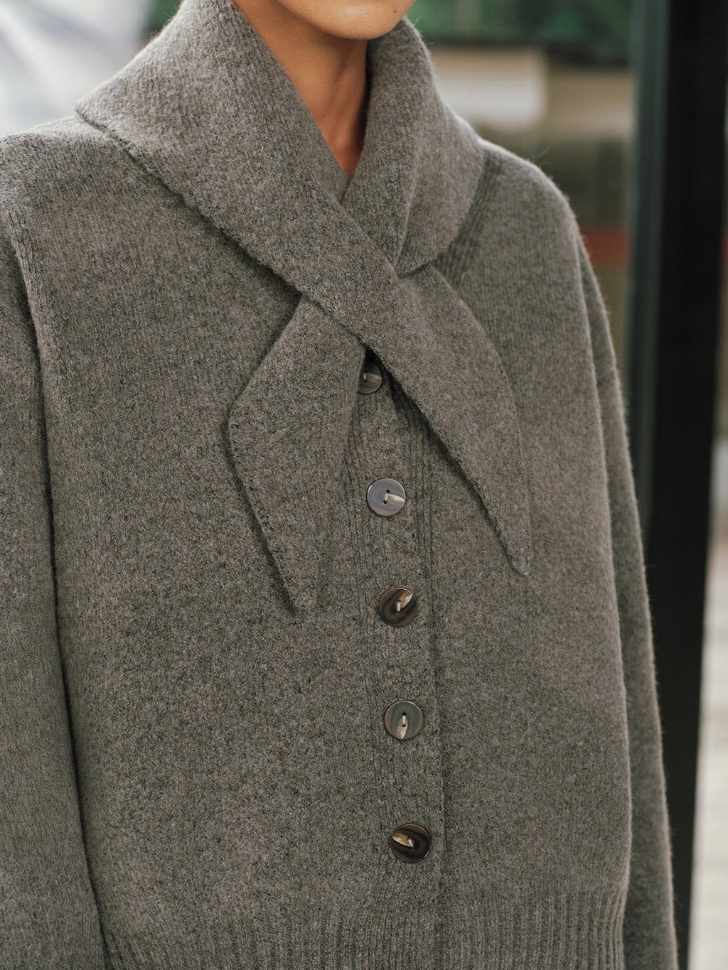 Button-Front Knit Cardigan with Scarf