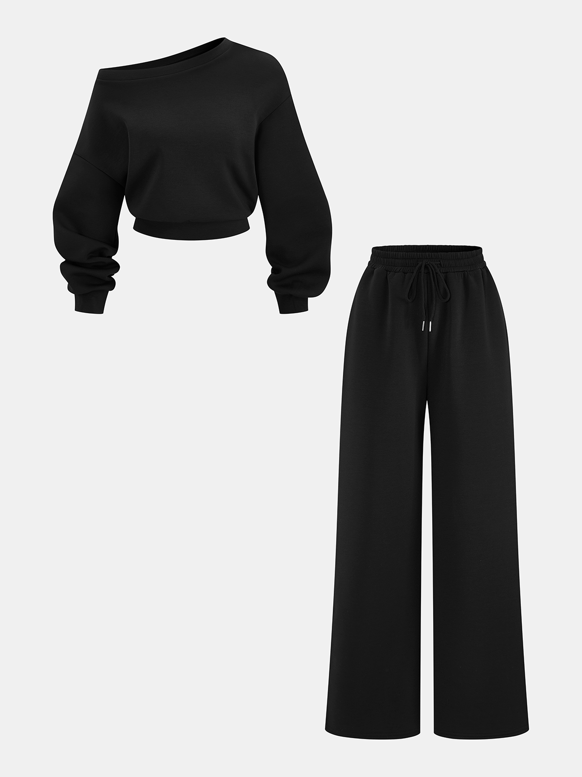 Conjunto de Sudadera con Hombros Descubiertos y Pantalón con Cordón