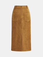 Falda Midi de Efecto Ante con Abertura y Botones Decorativos