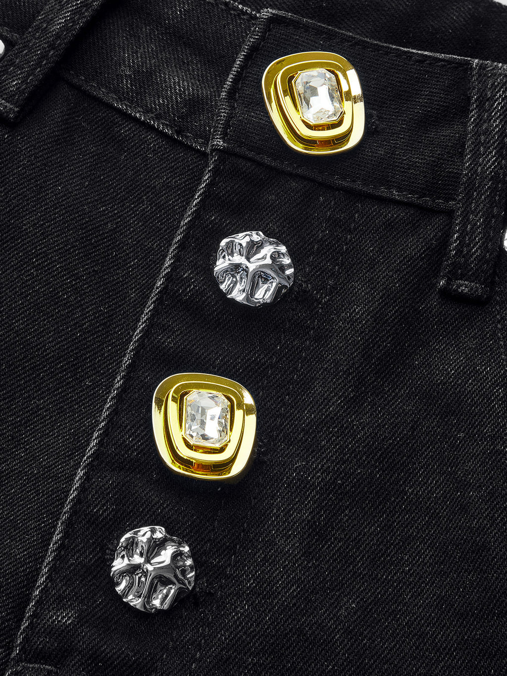 Jeans Anchos con Detalle de Botones Metálicos