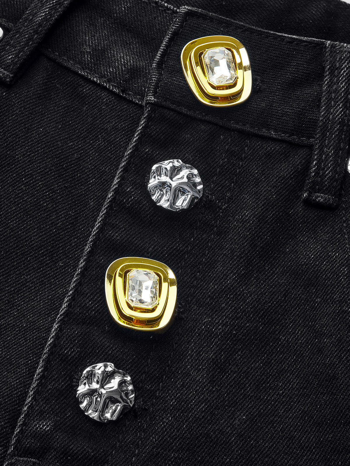 Jeans Anchos con Detalle de Botones Metálicos