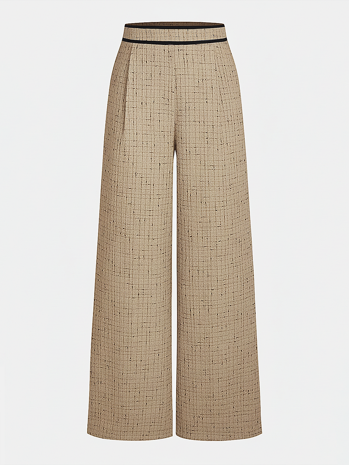 Pantalón Ancho de Tweed con Cinturilla de Contraste
