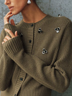Embellished Button-Front Knit Cardigan