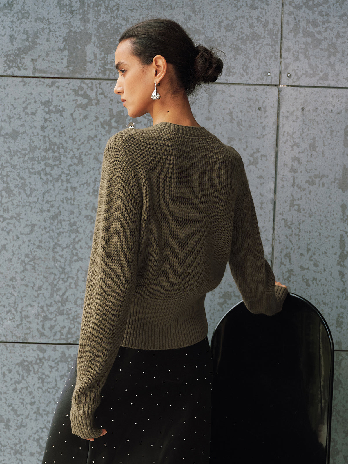 Embellished Button-Front Knit Cardigan