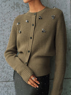 Embellished Button-Front Knit Cardigan