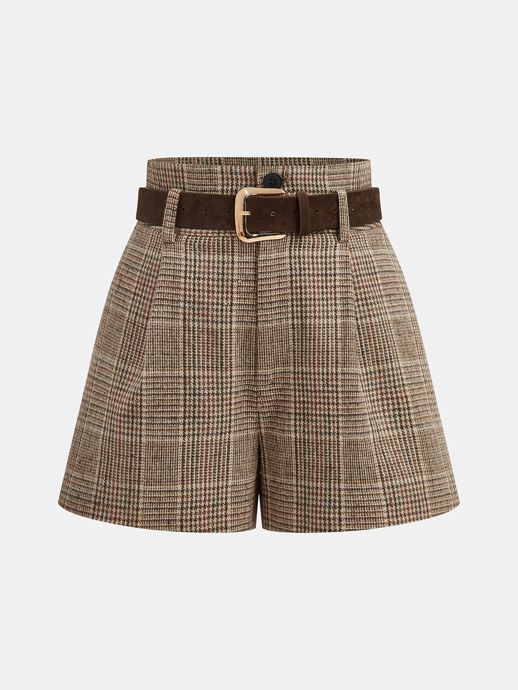 Shorts de Tweed Pata de Gallo con Cinturón y Cintura Alta