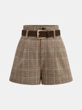 Shorts de Tweed Pata de Gallo con Cinturón y Cintura Alta