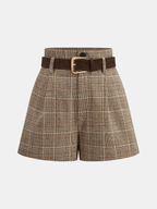 Shorts de Tweed Pata de Gallo con Cinturón y Cintura Alta