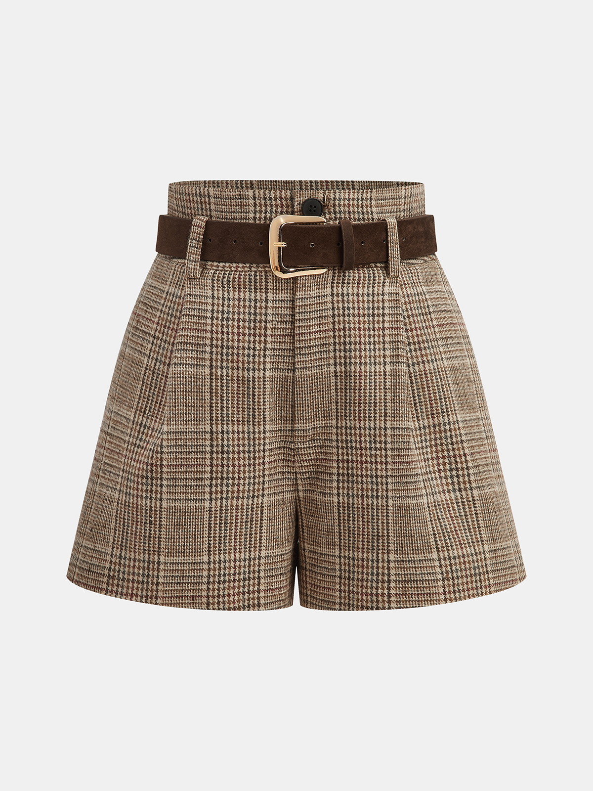 Shorts de Tweed Pata de Gallo con Cinturón y Cintura Alta