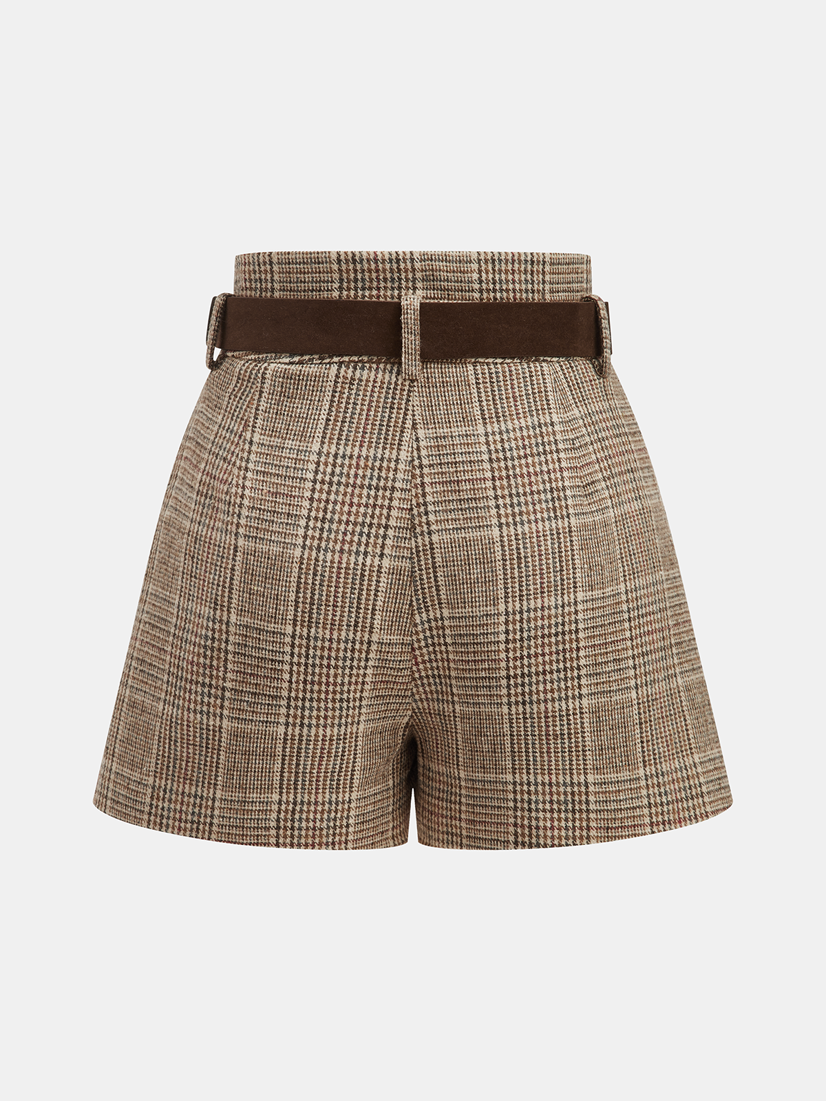 Shorts de Tweed Pata de Gallo con Cinturón y Cintura Alta