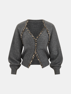 Lace-Up Trim V-Neck Cardigan