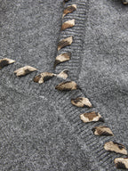 Lace-Up Trim V-Neck Cardigan
