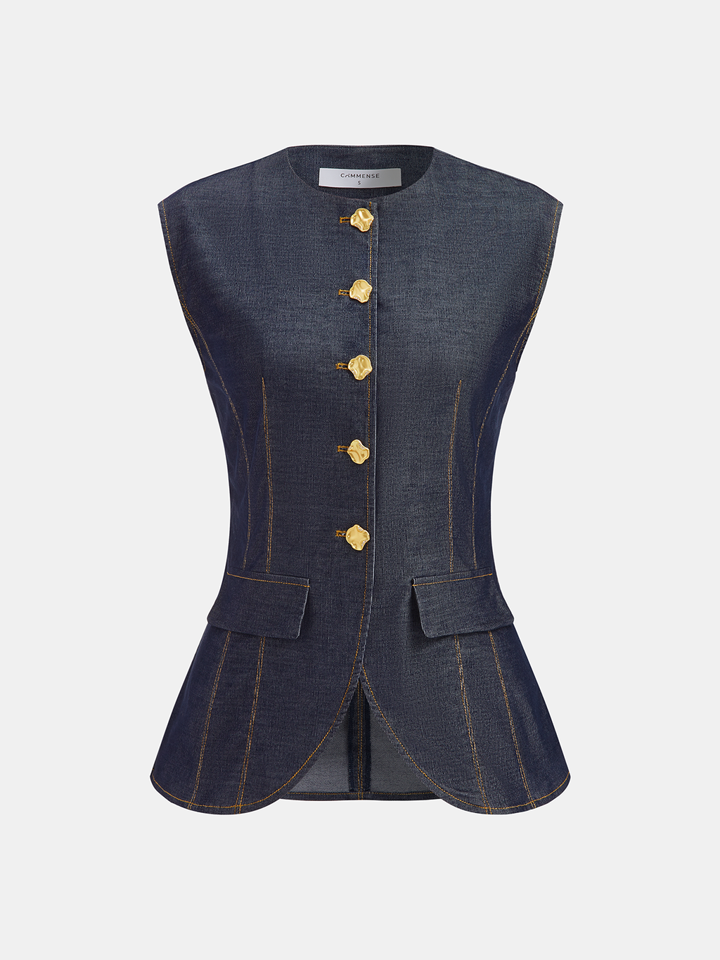 Metal Button Denim Sleeveless Vest