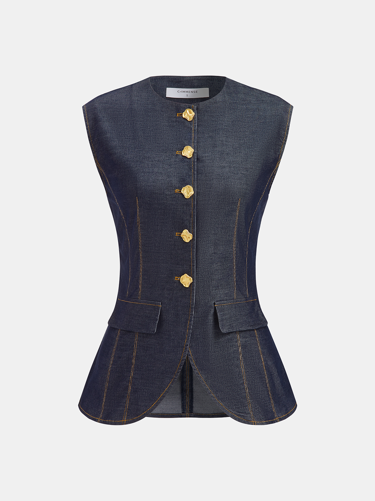 Metal Button Denim Sleeveless Vest