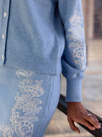 Floral-Embroidered Knit Cardigan & Mini Skirt Set