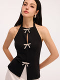 Bow Detail Backless Halter Vest