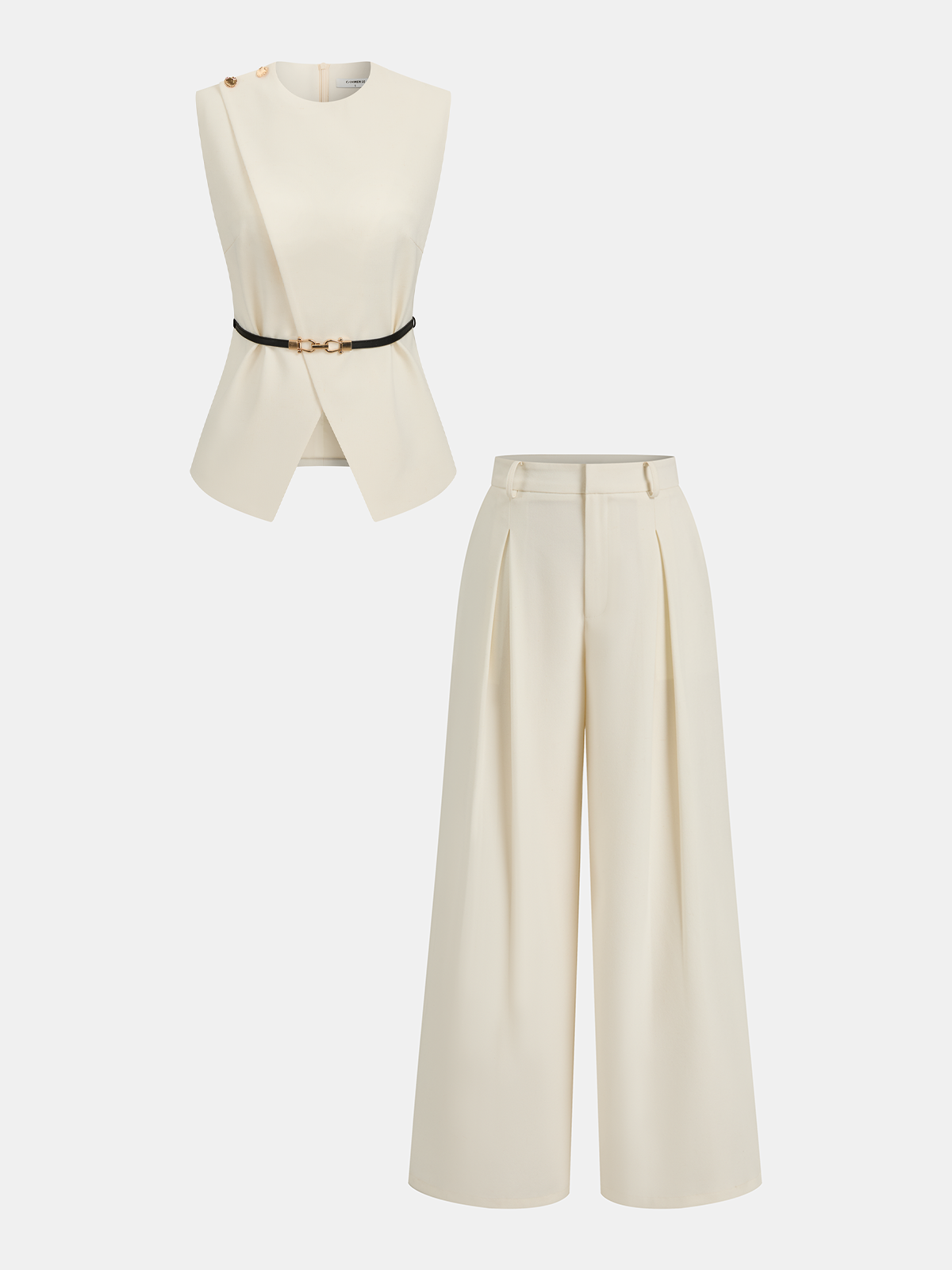 Conjunto de Top Sin Mangas con Cinturón y Pantalón Plisado de Corte Mejorado